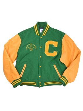 Rennoc Vintage Super Bowl Champs Varsity Jacket in Green/Yellow